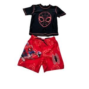 Boys Spider Man tie dye Bathing Suit Trunks (s) & Swim Shirt (XS) Black